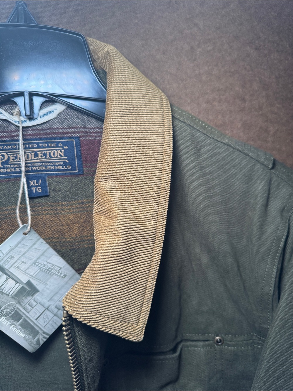 Pendleton Olive Canvas Field Jacket with Tan Corduroy Collar - Picture 7 of 7